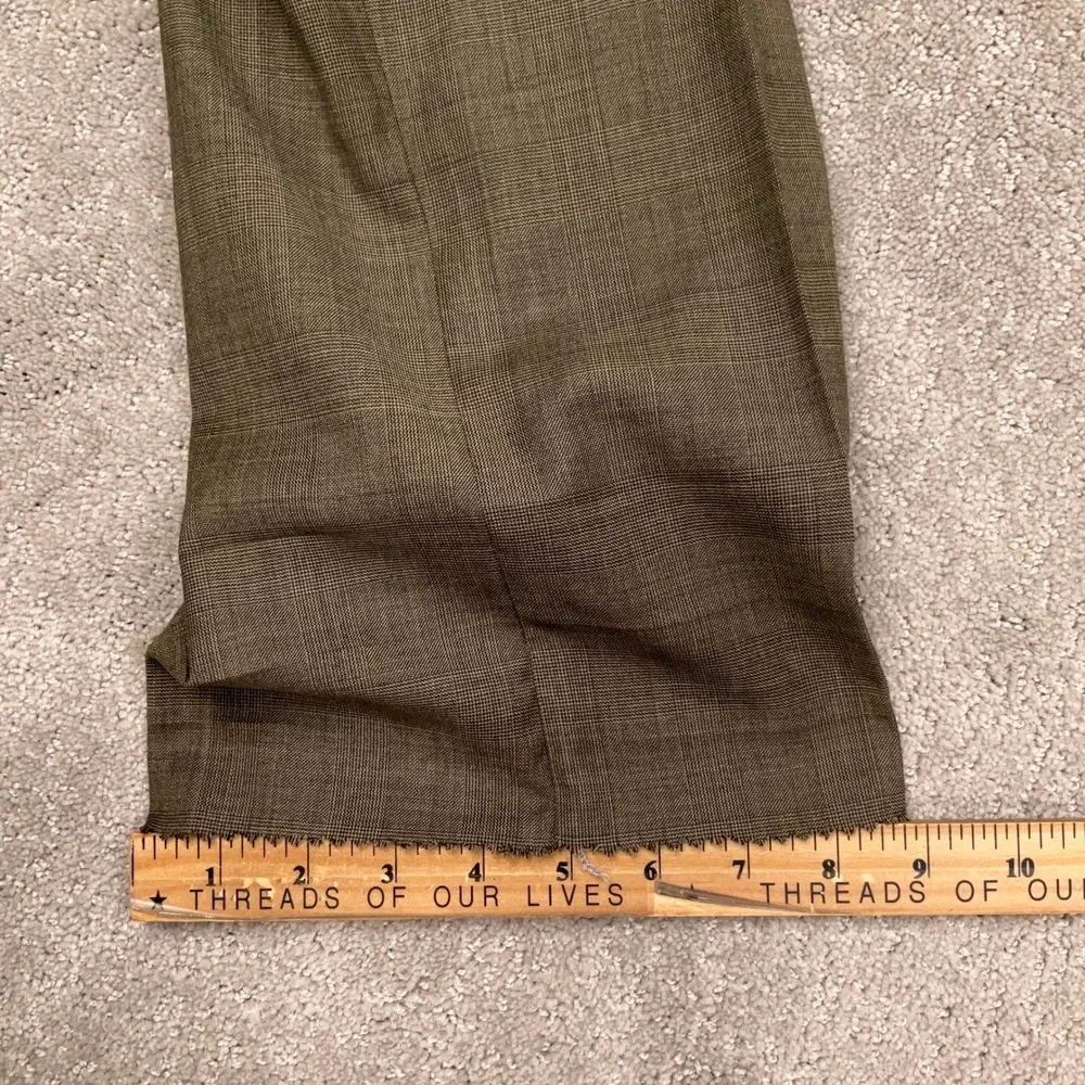 Nautica Suit Men 43R W37 Olive Brown Glen Plaid 3-Button Wool  Unhemmed